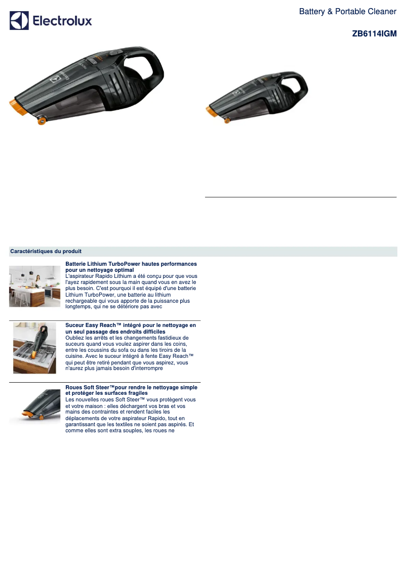 Page n°1 - Fiche technique Electrolux Rapido ZB6114IGM