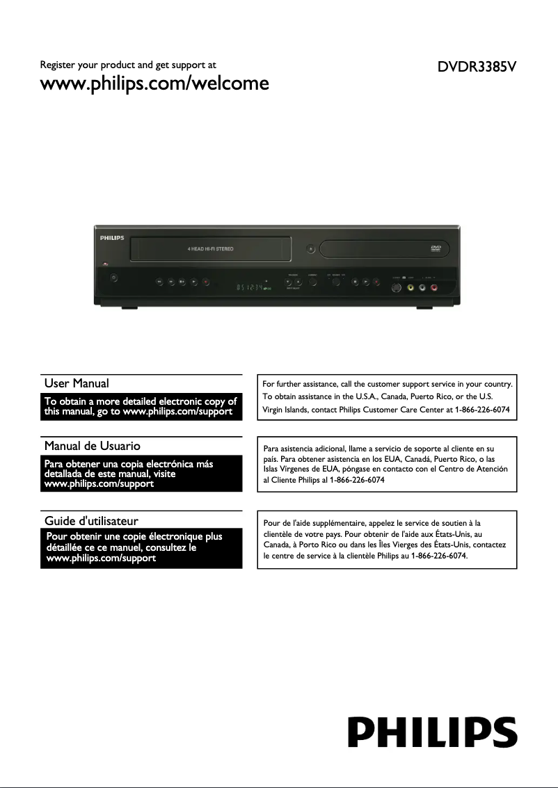 Página 1 del manual Manual de usuario Philips DVDR3385V