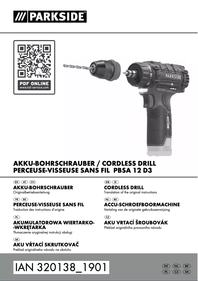 Page 1 de la notice Manuel utilisateur Parkside PBSA 12 D3