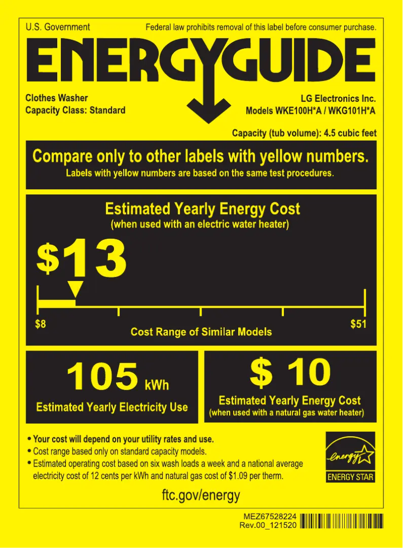 Page 1 de la notice Label énergétique LG WKE100HWA
