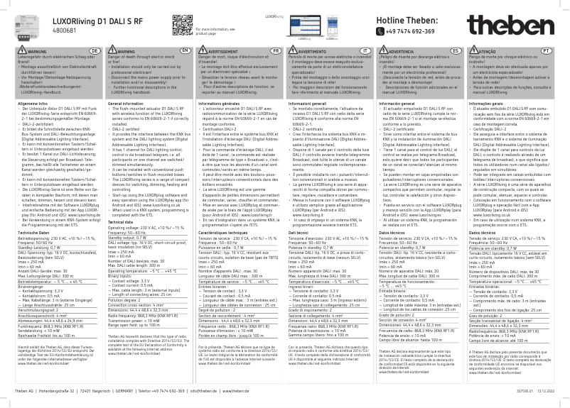 Page n°1 - Manuel utilisateur Theben LUXORliving D1 DALI S RF