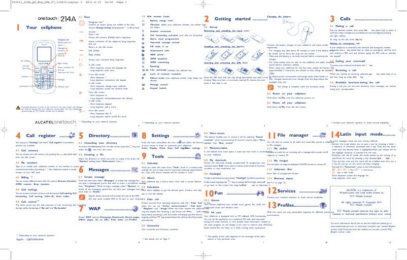 Image de la première page du manuel de l'appareil One Touch 214A
