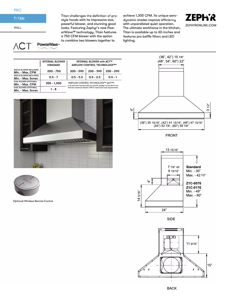 Page 1 de la notice Fiche technique Zephyr AK7660AS
