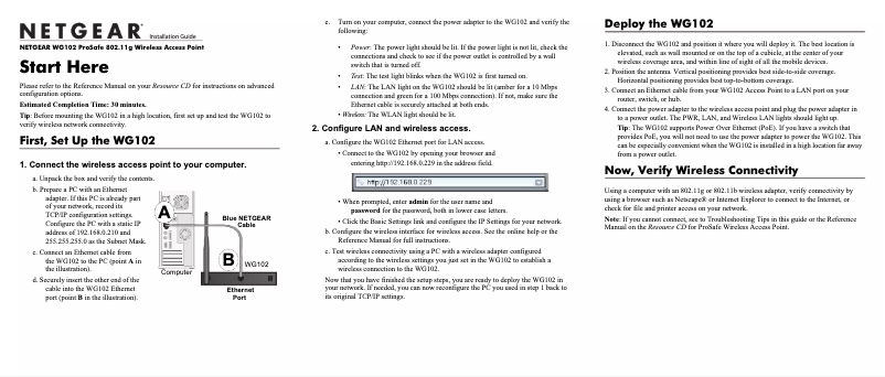 Page 1 de la notice Guide d'installation Netgear ProSafe WG102