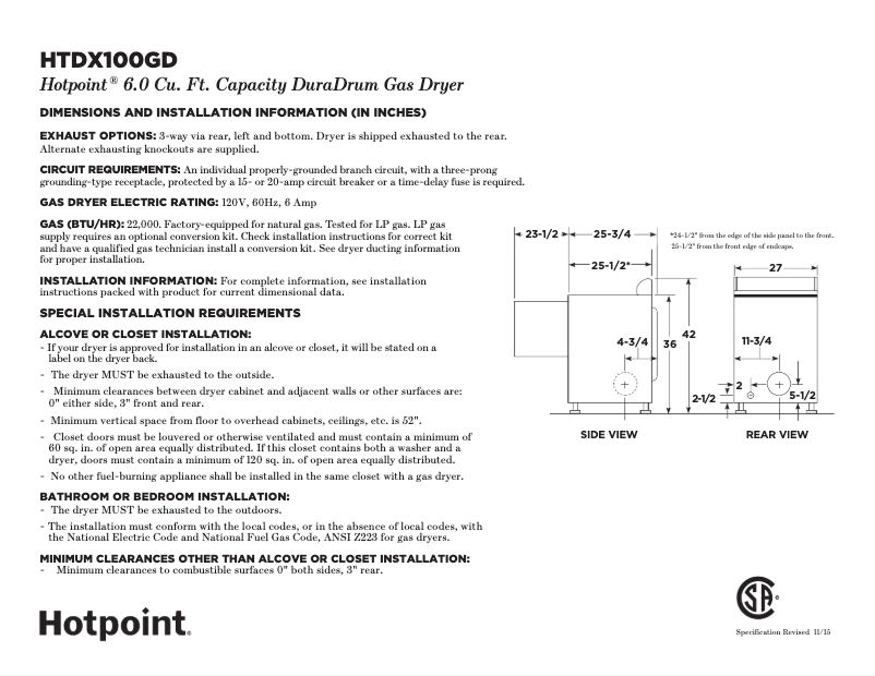 Page n°1 - Fiche technique Hotpoint HTDX100GDWW