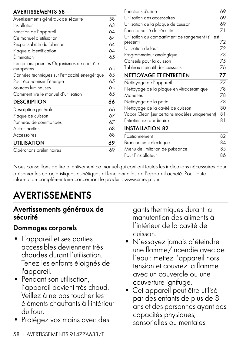 Page n°1 - Manuel utilisateur Smeg C6IMBLT2