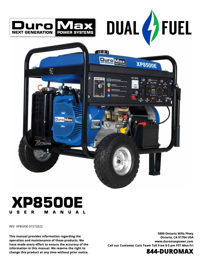Page n°1 - Manuel utilisateur DuroMax XP8500E