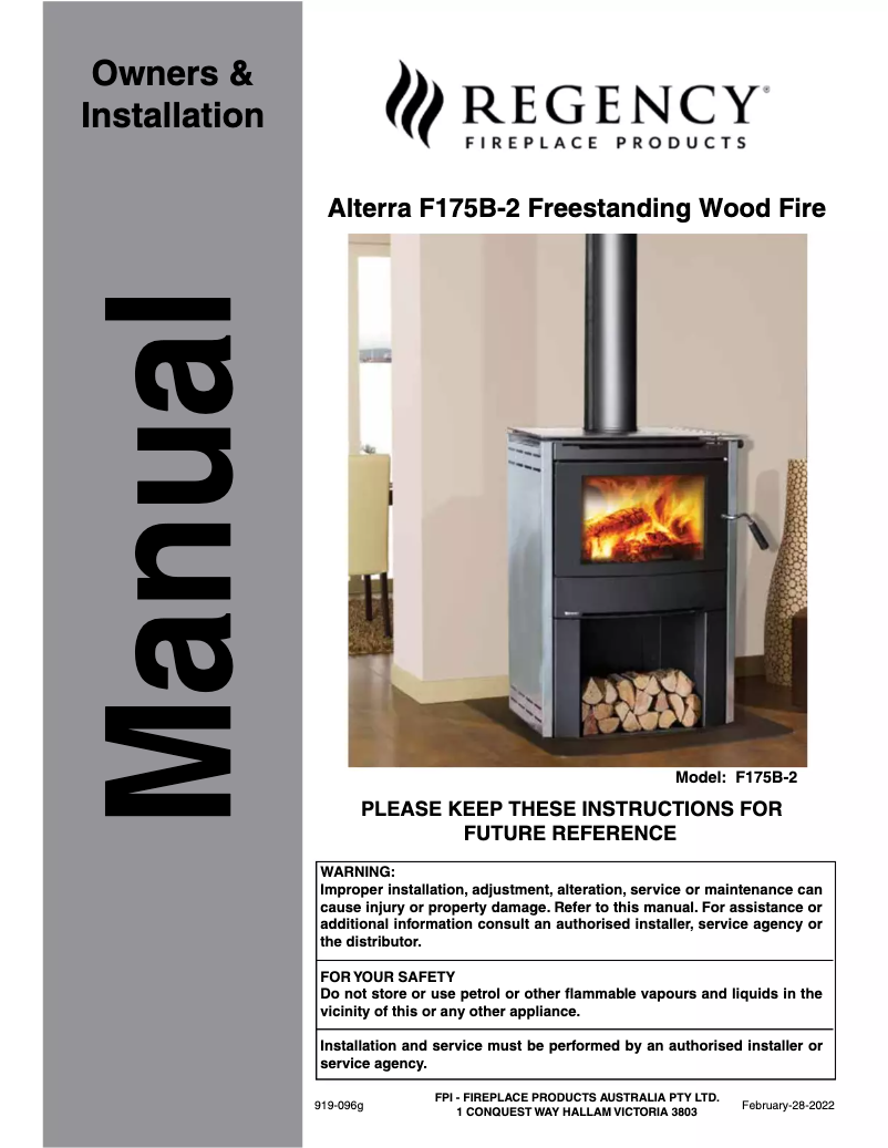 Page 1 de la notice Manuel utilisateur Regency Alterra F175B-2