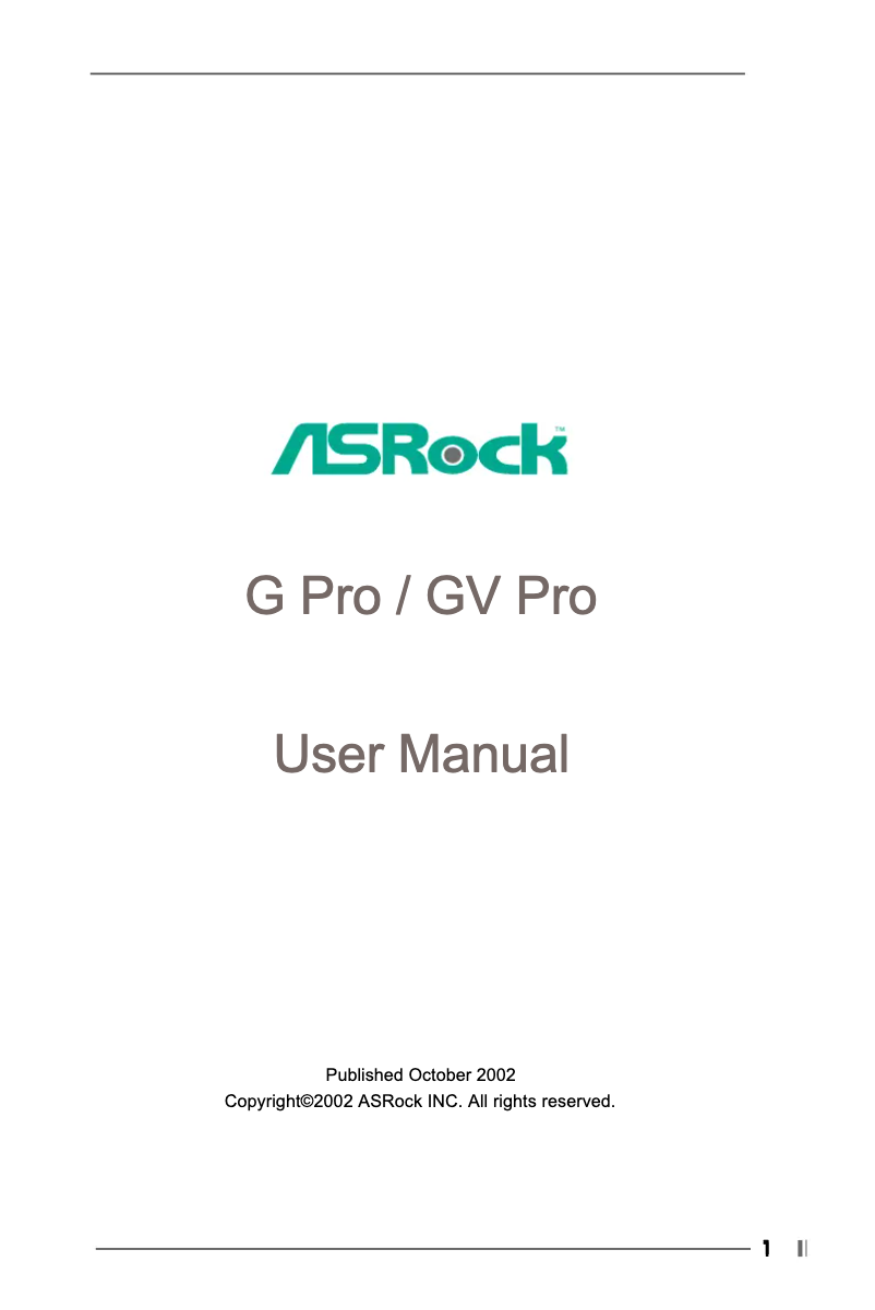 Page 1 de la notice Manuel utilisateur Asrock G PRO