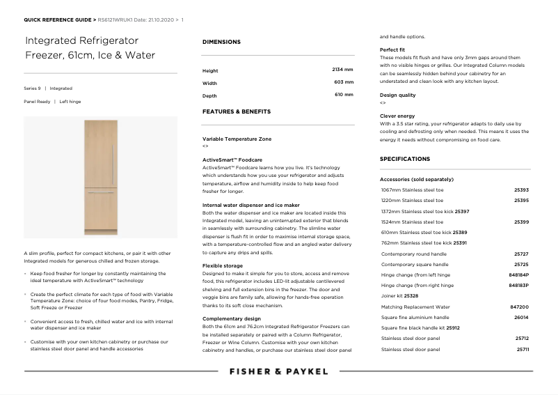 Página 1 del manual Ficha técnica Fisher & Paykel RS6121WRUK1