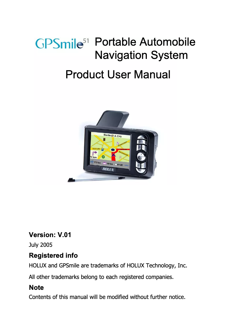 Image de la première page du manuel de l'appareil GPSmile 51B
