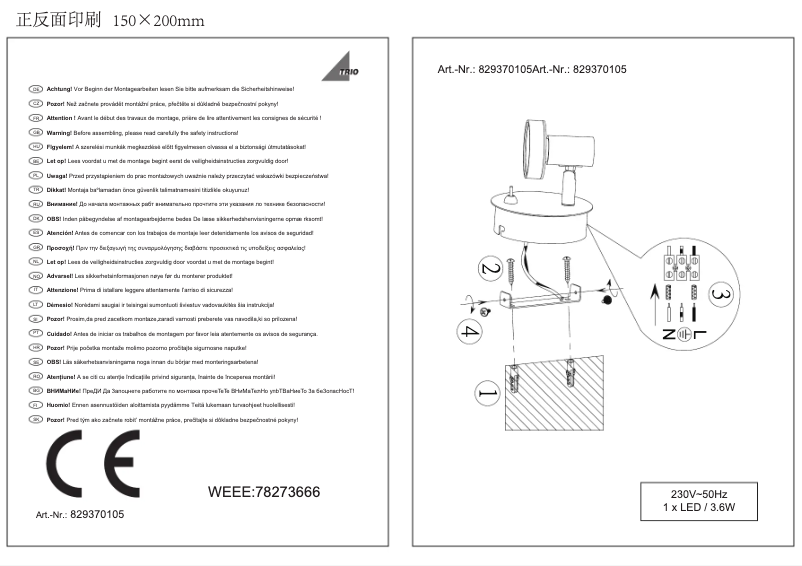 Page n°1 - Manuel utilisateur Trio Lighting Cartney 829370105