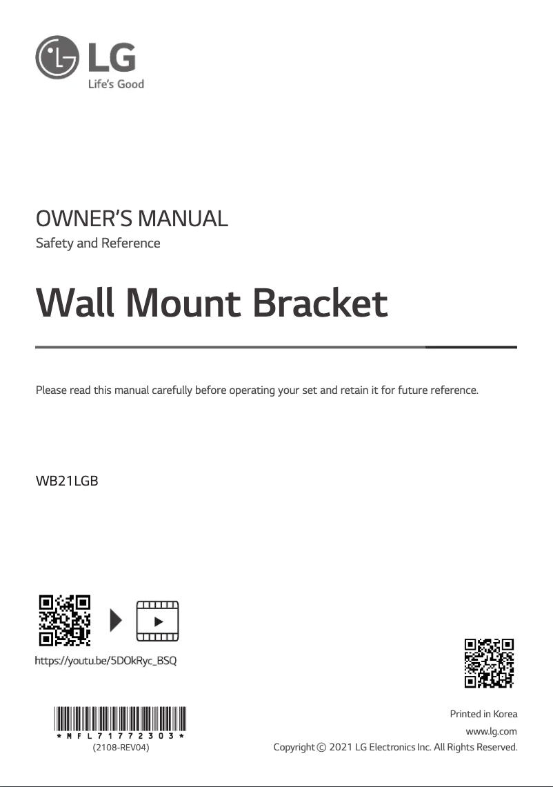 Page 1 de la notice Manuel utilisateur LG WB21LGB