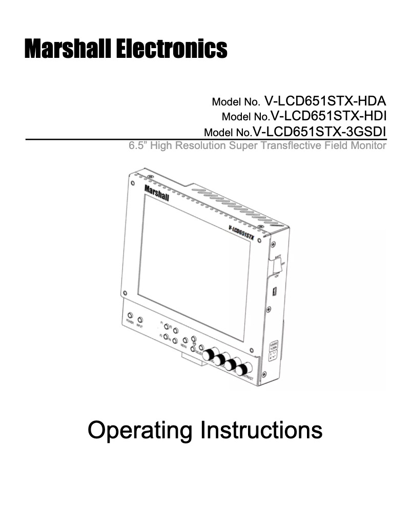 Page n°1 - Manuel utilisateur Marshall Electronics V-LCD651STX