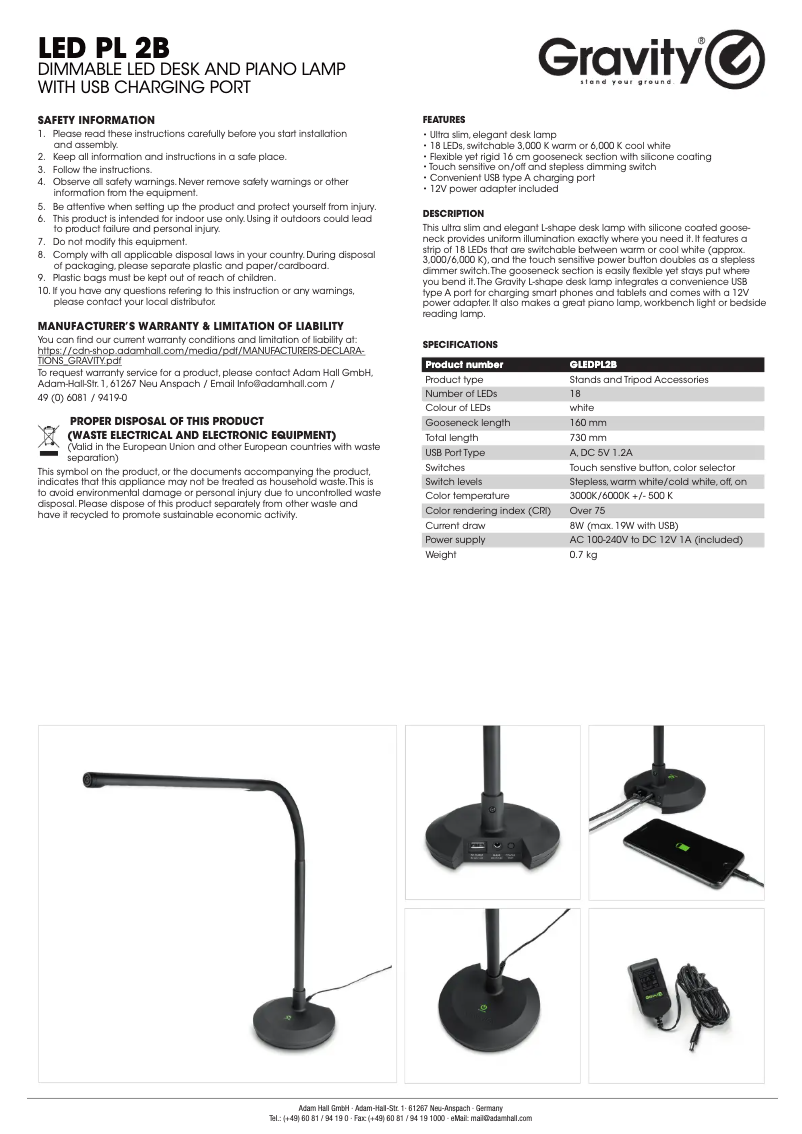 Page n°1 - Manuel utilisateur Gravity LED PL 2B