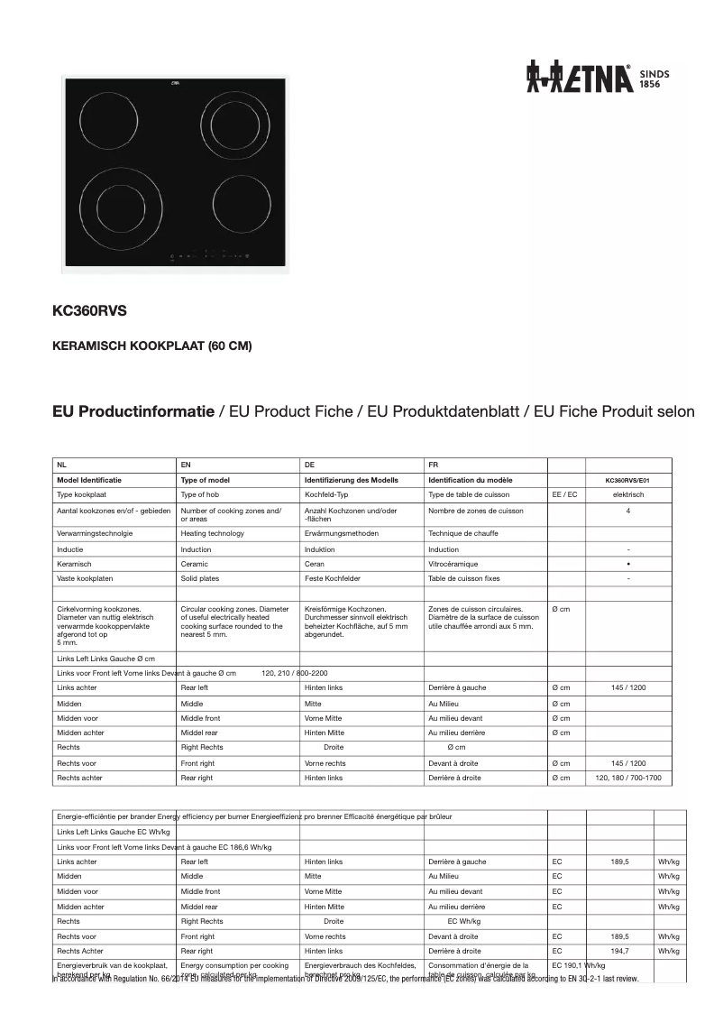 Page n°1 - Fiche technique Etna KC360RVS