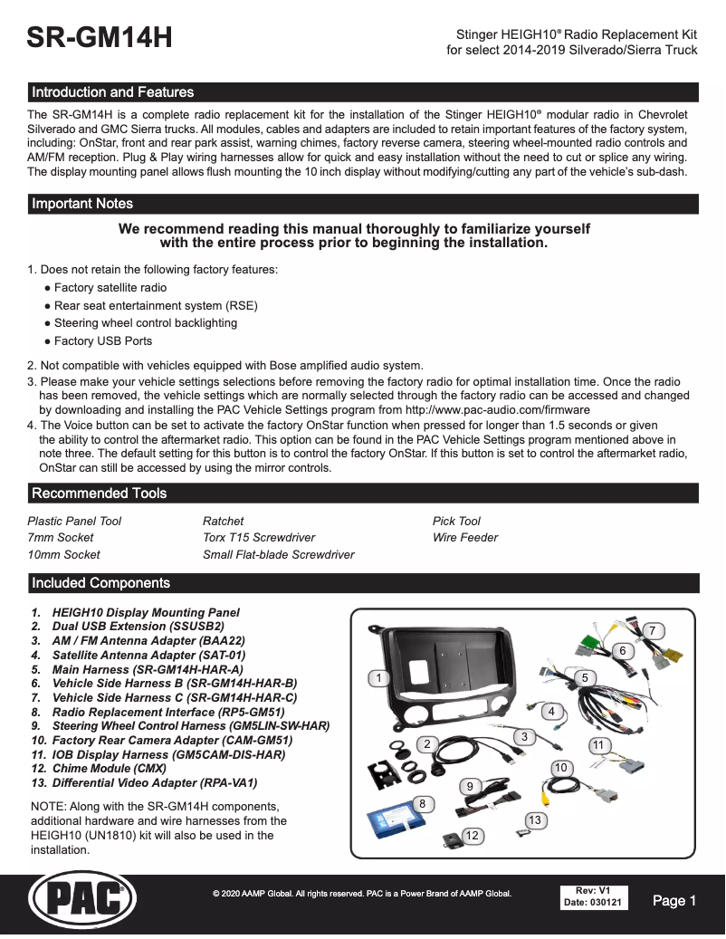 Page 1 de la notice Guide d'installation Stinger SR-GM14H