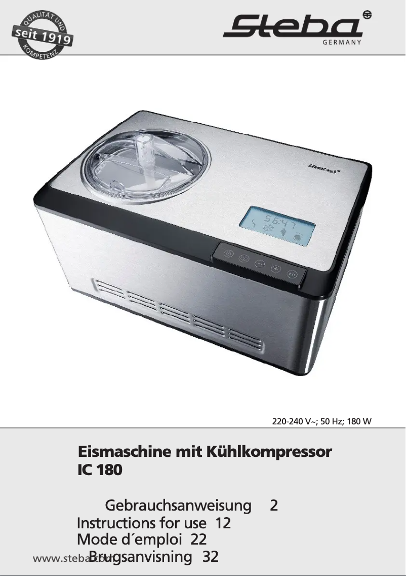 Page 1 de la notice Manuel utilisateur Steba IC 180