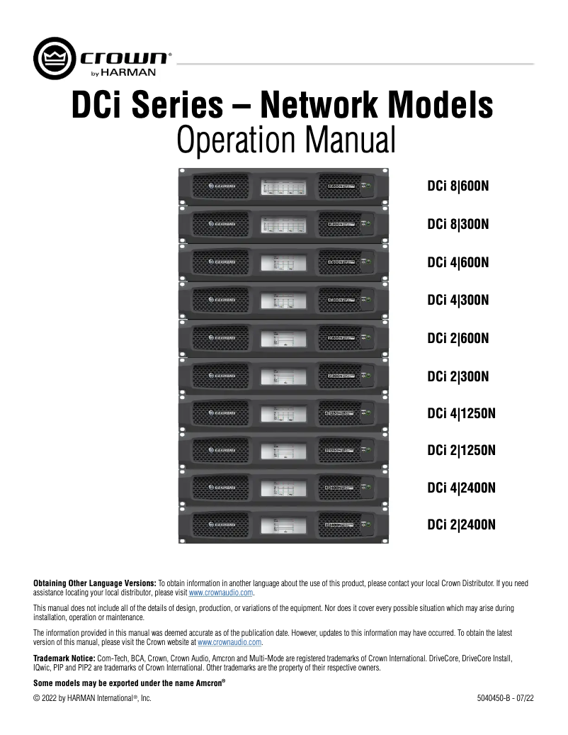 Page 1 de la notice Manuel utilisateur Crown DCi 2|1250N