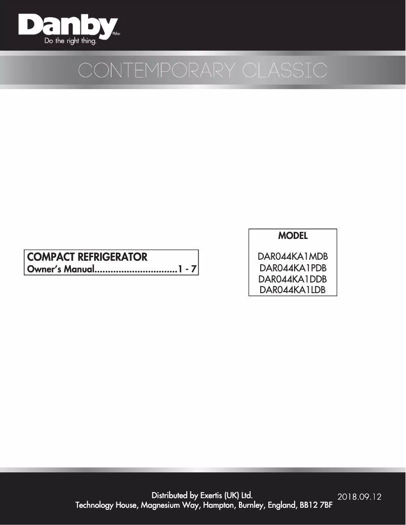 Page 1 de la notice Manuel utilisateur Danby DAR044KA1MDB