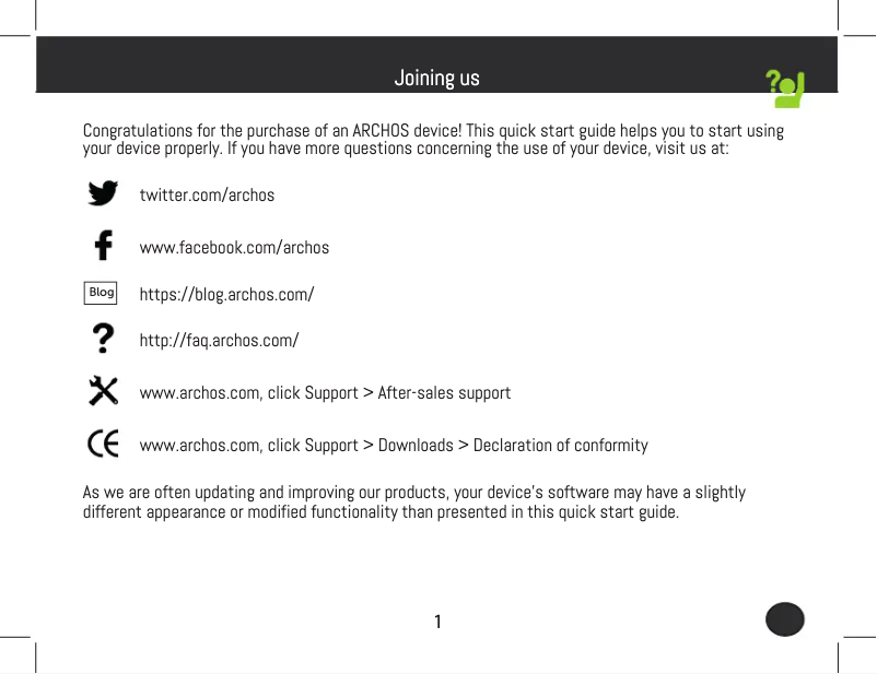Page 1 de la notice Manuel utilisateur Archos 101f Neon