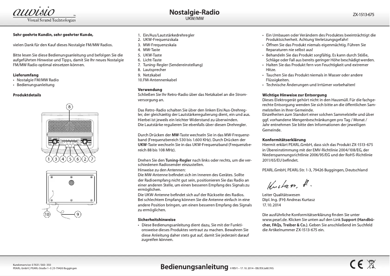 Page n°1 - Manuel utilisateur Auvisio Nostalgie-Radio ZX-1513