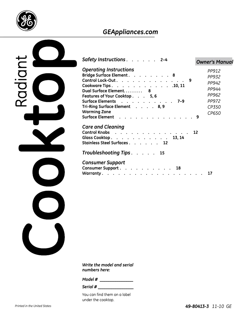 First page image of the manual for Profile PP942SMSS