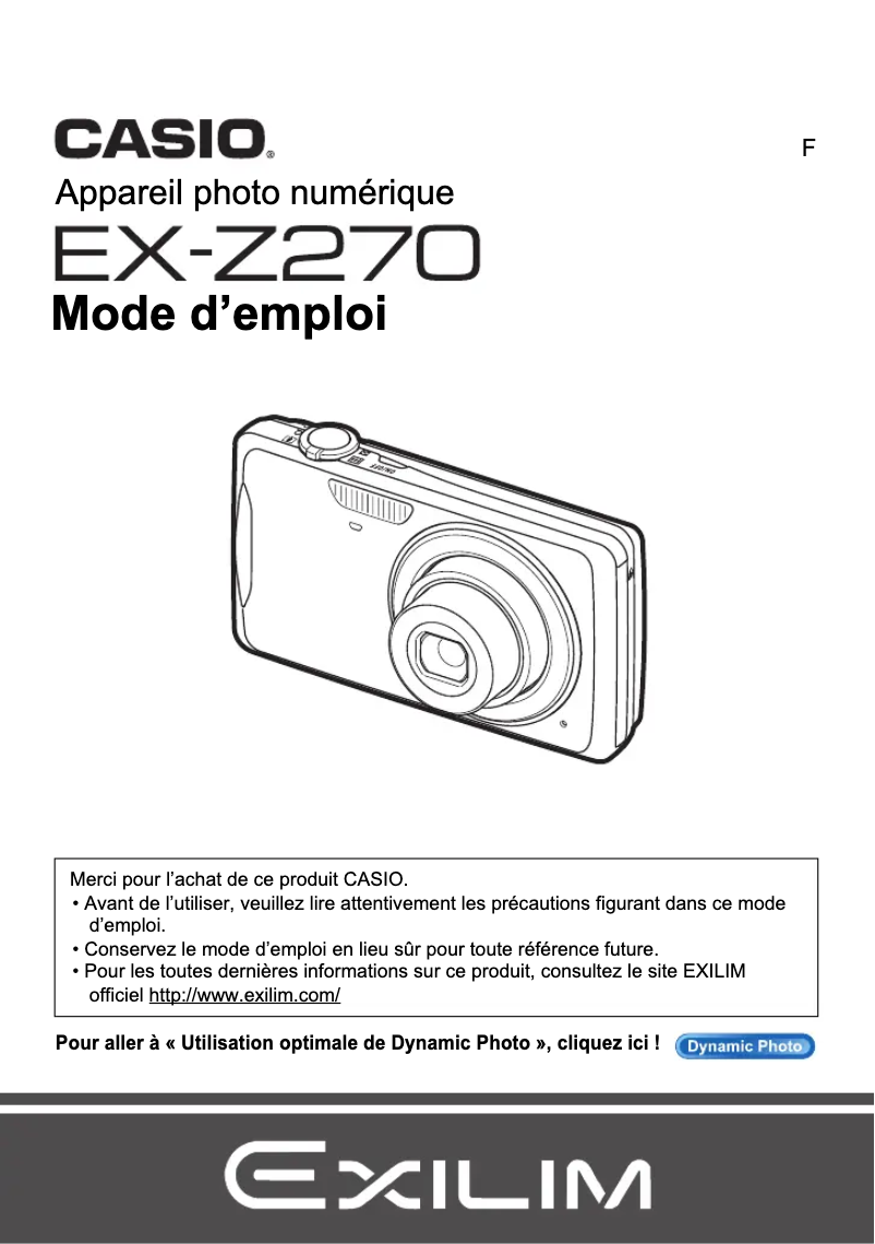 Page n°1 - Manuel utilisateur Casio Exilim EX-Z270