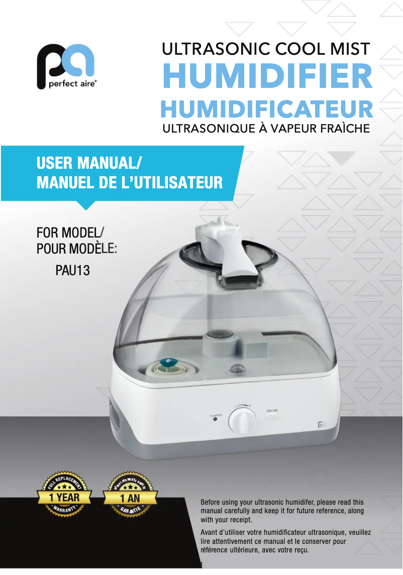 Page 1 de la notice Manuel utilisateur Perfect Aire PAU13