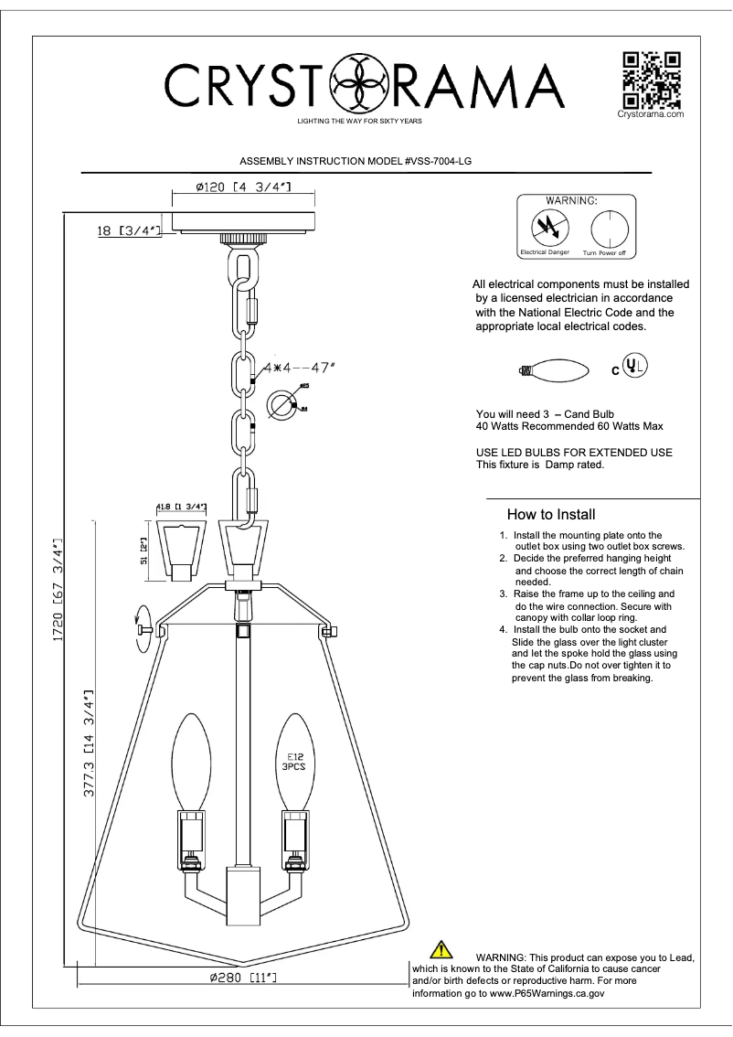 Página 1 del manual Manual de usuario Crystorama Voss VSS-7004-LG