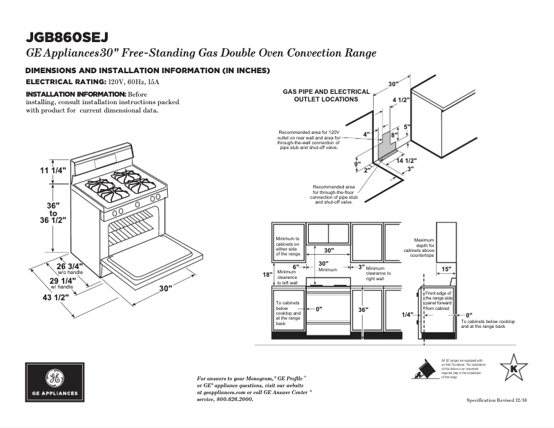 Page 1 of the manual Technical Sheet GE JGB860SEJSS