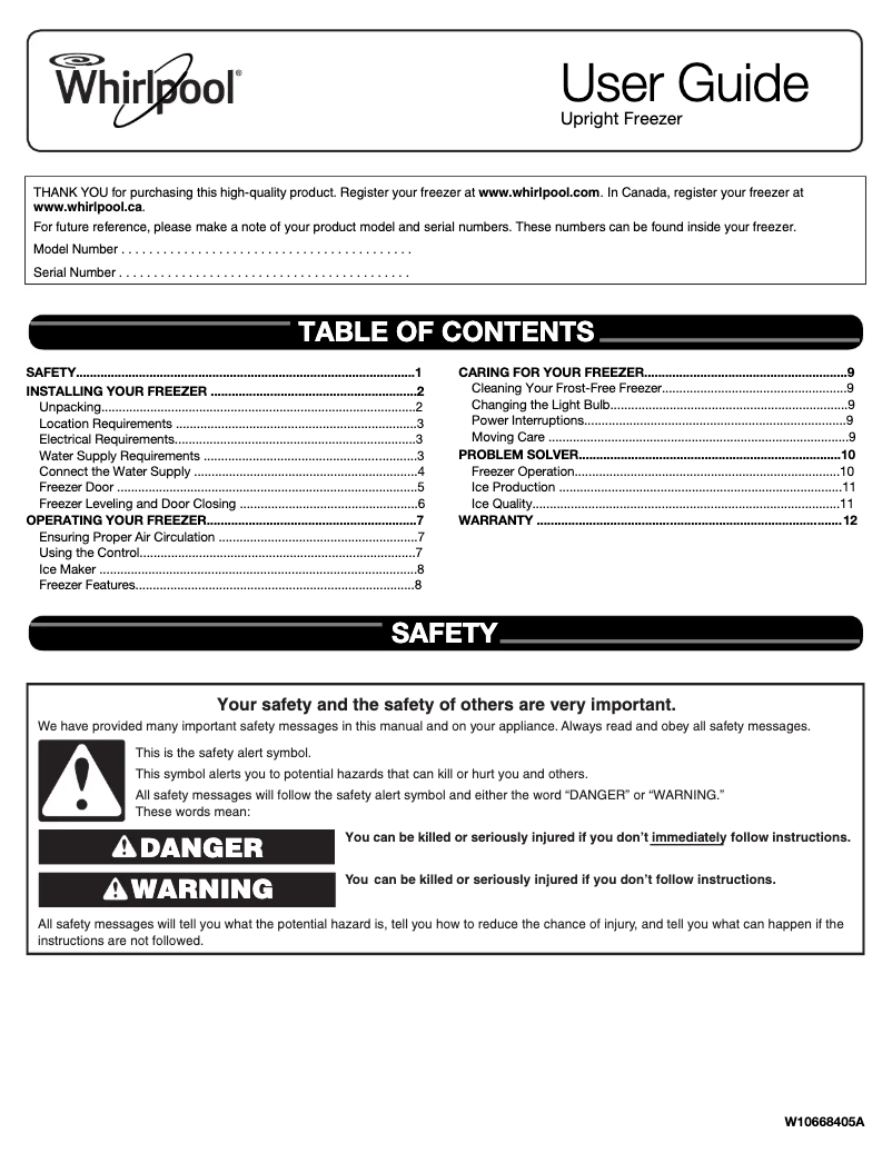 Page 1 de la notice Manuel utilisateur Whirlpool WSZ57L18DM