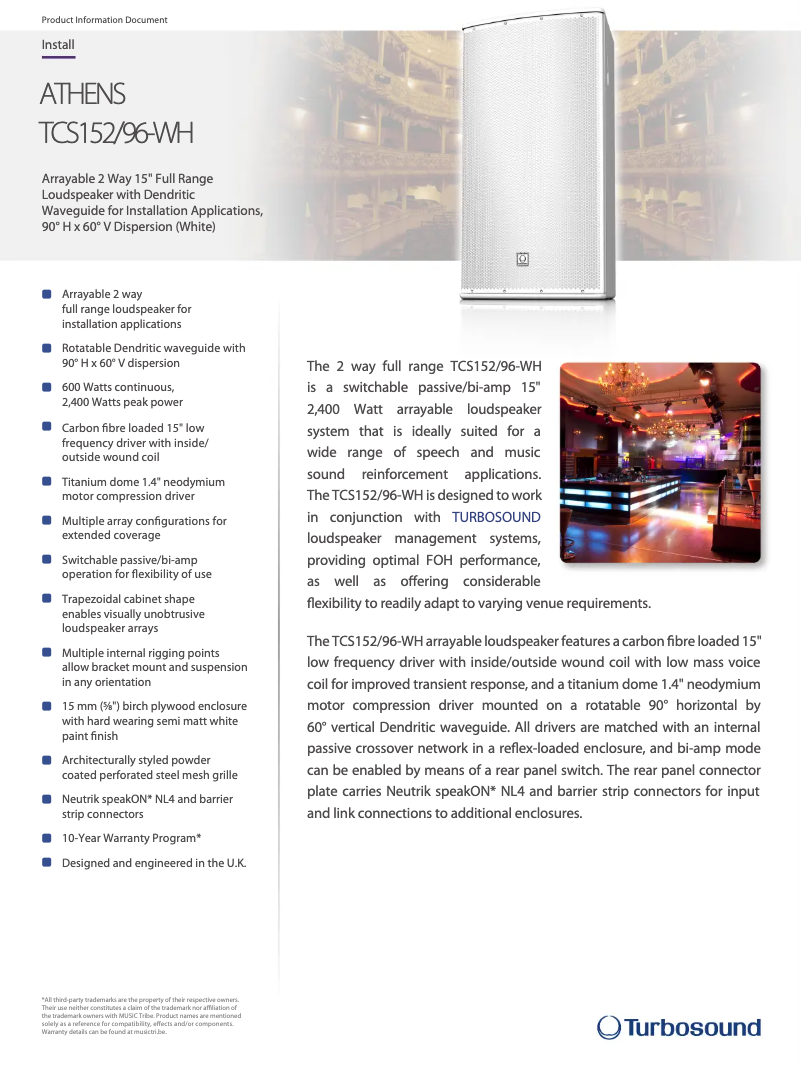 Page n°1 - Fiche technique Turbosound TCS152/96