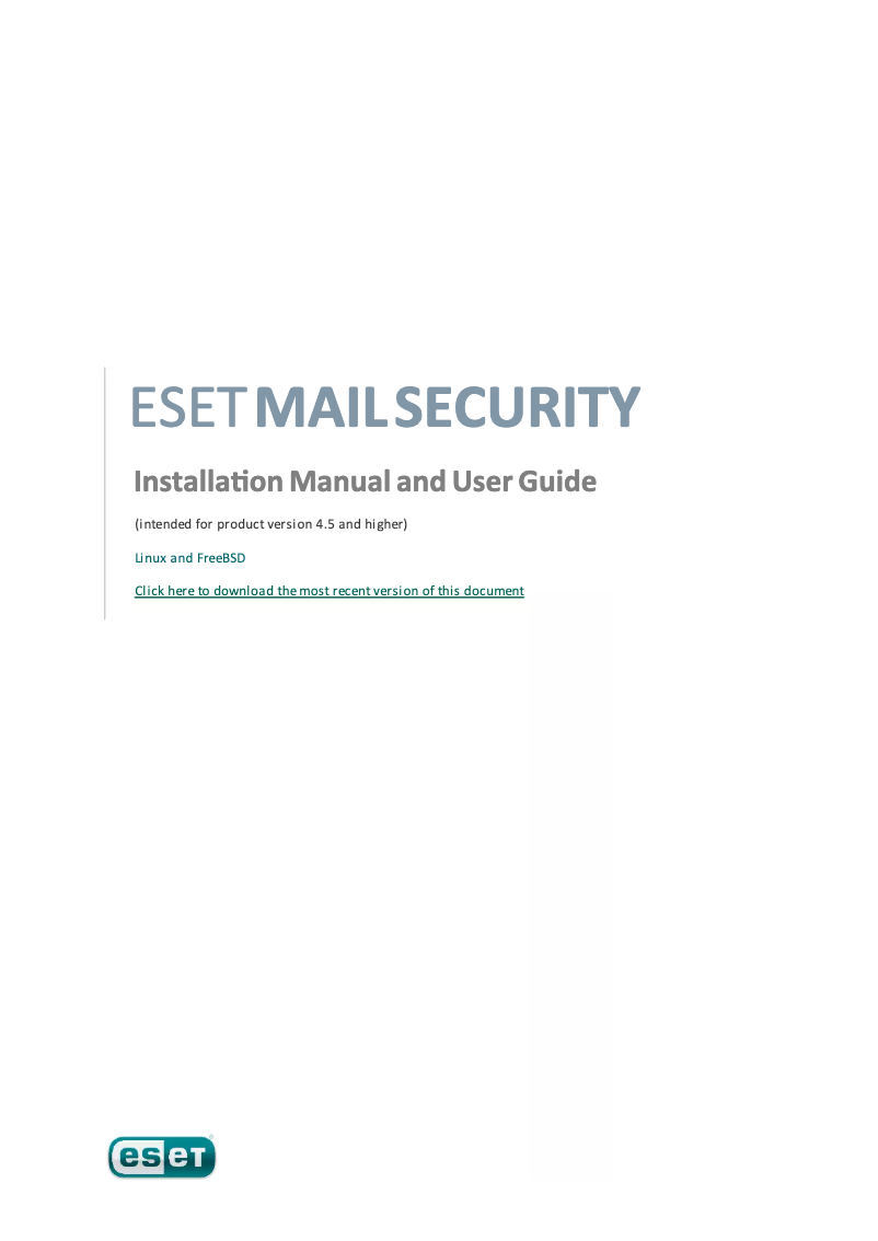Image de la première page du manuel de l'appareil Mail Security for Linux