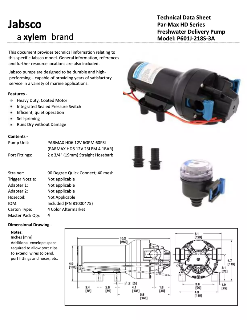 Page 1 de la notice Manuel utilisateur Jabsco Par-Max P601J‐218S‐3A
