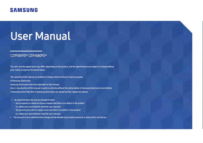 Page 1 de la notice Manuel utilisateur Samsung C27H580FDK