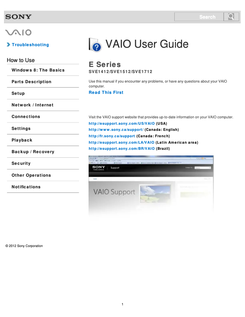 Page n°1 - Manuel utilisateur Sony Vaio SVE151290S