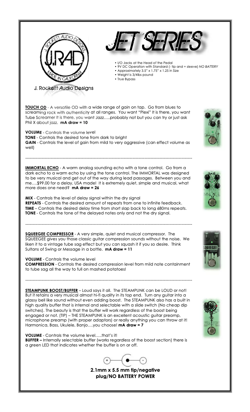 Page 1 de la notice Manuel utilisateur J. Rockett Audio Designs Touch