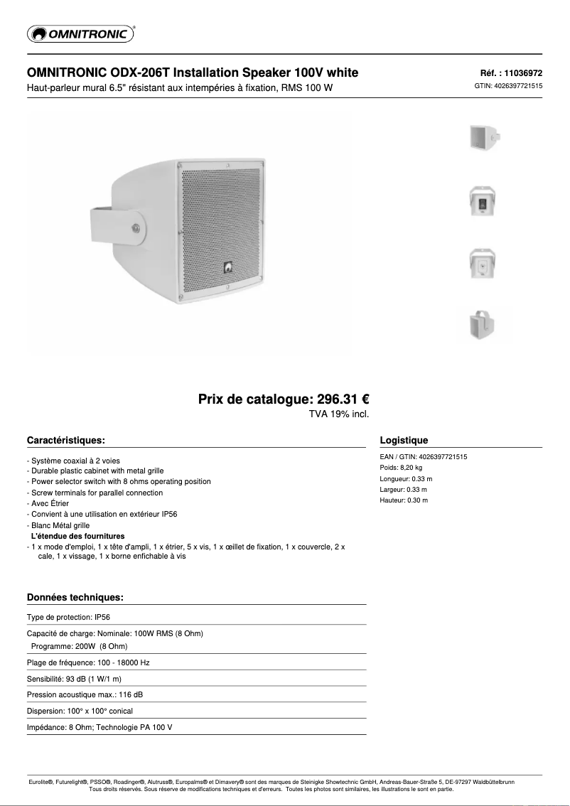 Page n°1 - Fiche technique Omnitronic ODX-206T