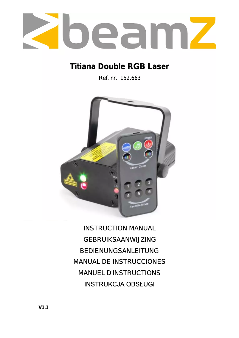 Page 1 de la notice Manuel utilisateur BeamZ Titania