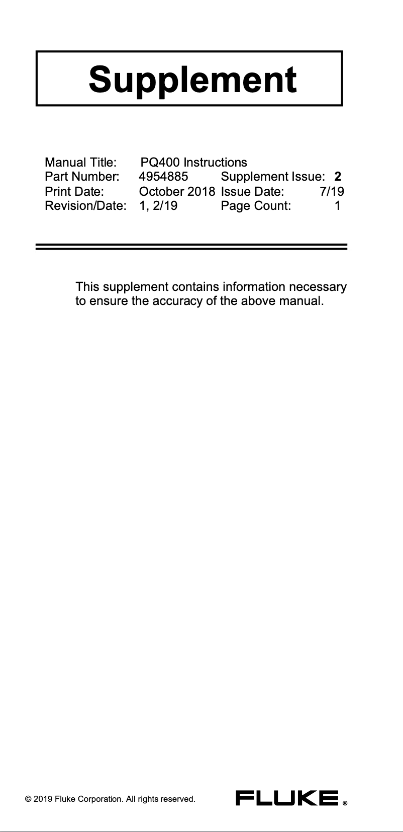 Page n°1 - Mode d'emploi Fluke PQ400