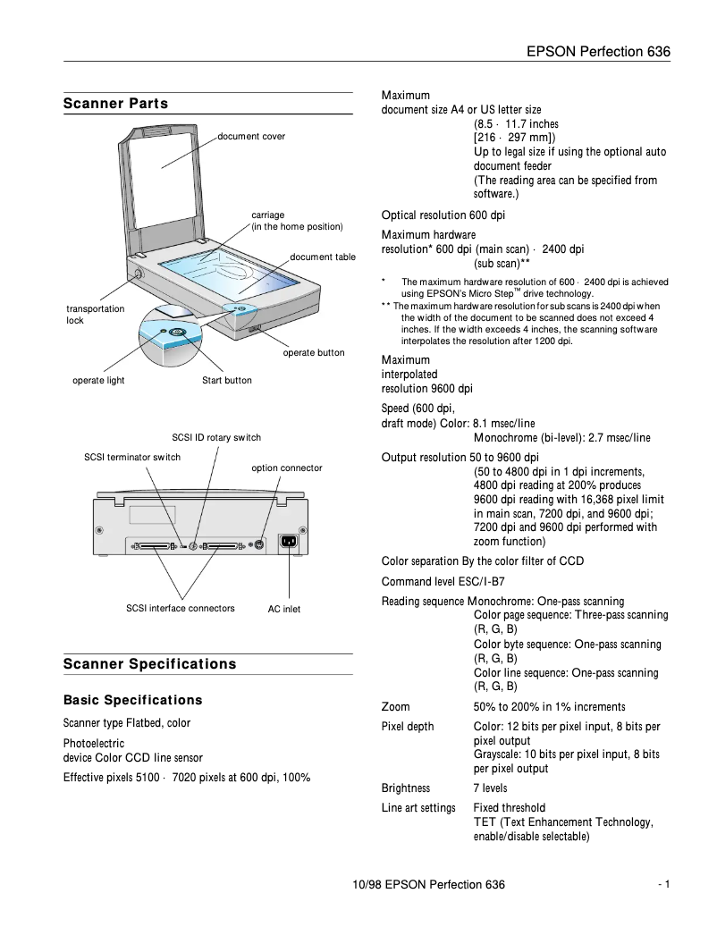 Page n°1 - Fiche technique Epson Perfection 636