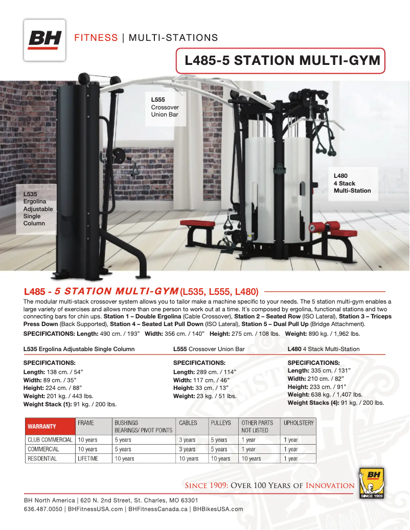 Page 1 de la notice Fiche technique BH Fitness L485