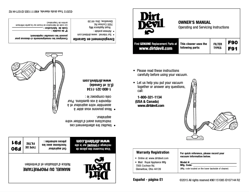 Page n°1 - Manuel utilisateur Dirt Devil Dash SD40050