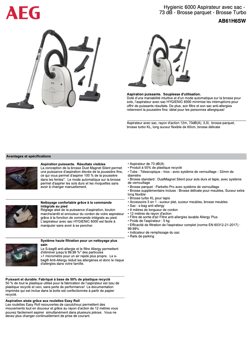 Página 1 del manual Ficha técnica AEG AB61H6SW