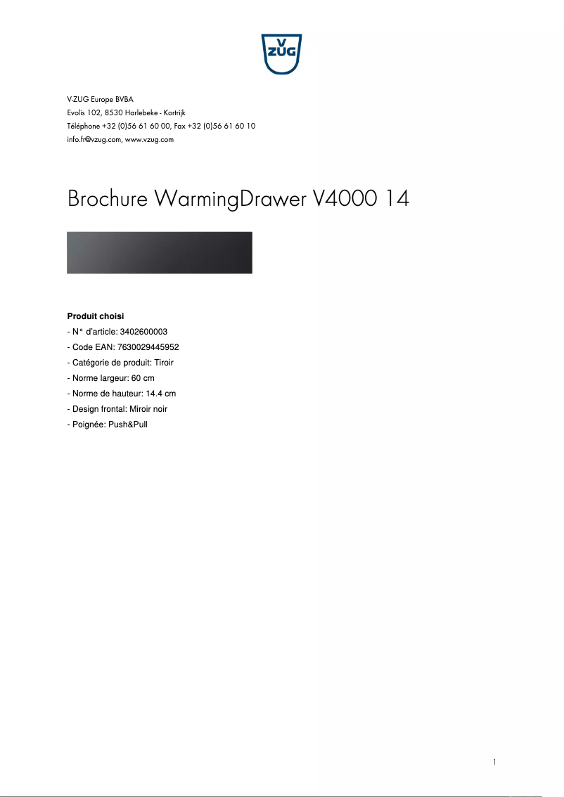 Page n°1 - Brochure V-Zug WarmingDrawer V4000 14