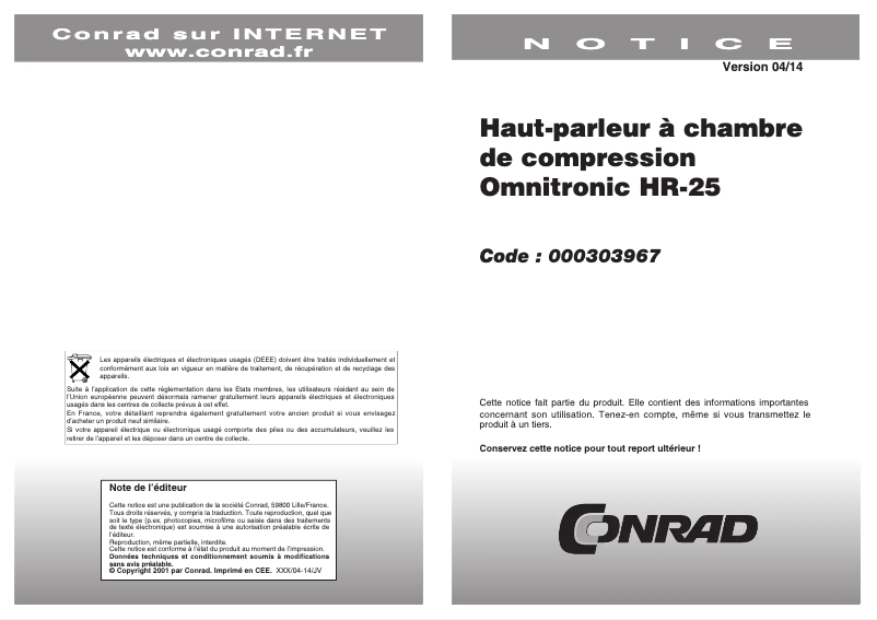 Page n°1 - Manuel utilisateur Omnitronic HR-25