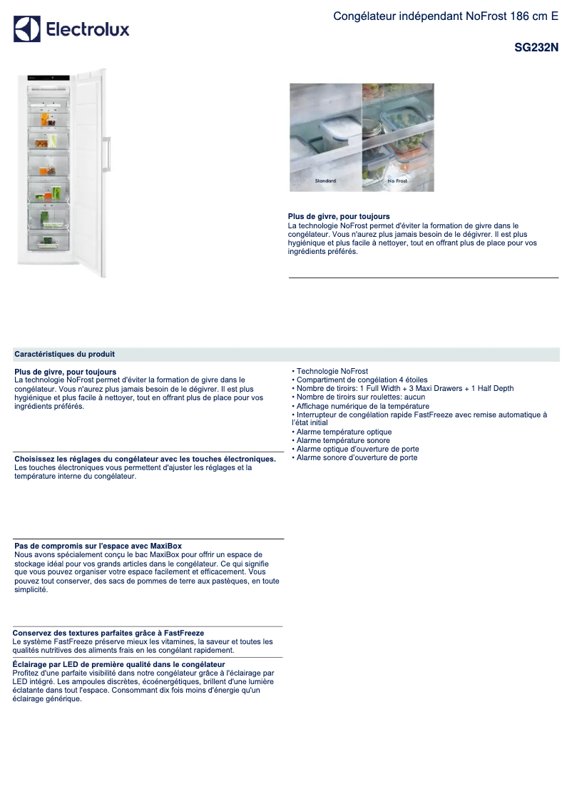 Page 1 de la notice Fiche technique Electrolux SG232N