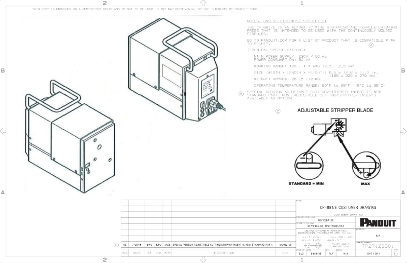 Page n°1 - Dessin technique Panduit CP-881/E