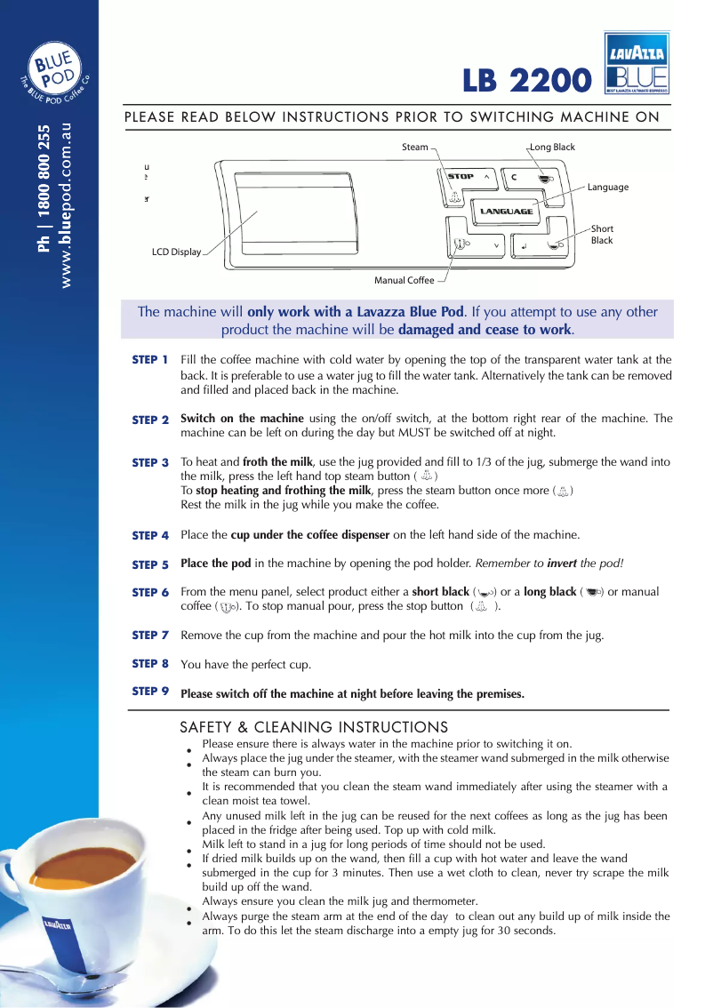 Page n°1 - Manuel utilisateur Lavazza LB2200